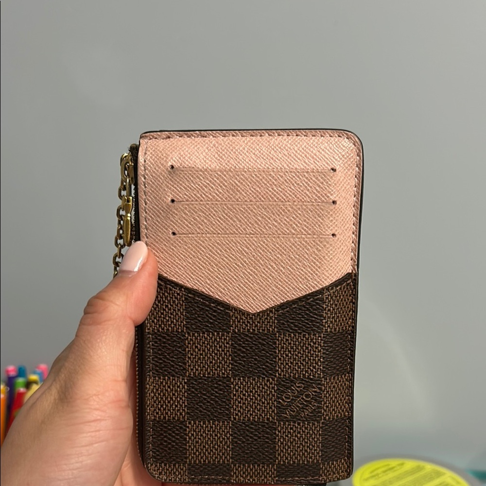 Checkered Card Holder with Pink Accent